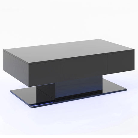 Modern LED Coffee Table with 20 Color LED Lights and 2 Storage Drawers-Black