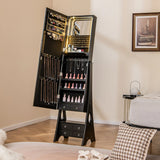 3-Color LED Lighted Jewelry Cabinet with Full-Length Mirror and Adjustable Tilt Angles-Black