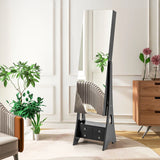 3-Color LED Lighted Jewelry Cabinet with Full-Length Mirror and Adjustable Tilt Angles-Black