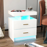 High Gloss Bedside Table with Adjustable Light Mode and Remote Control-White