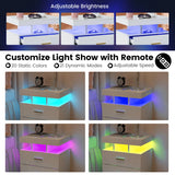 High Gloss Bedside Table with Adjustable Light Mode and Remote Control-White