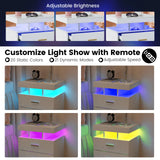 High Gloss Bedside Table with Adjustable Light Mode and Remote Control-White