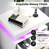 High Gloss Bedside Table with Adjustable Light Mode and Remote Control-White