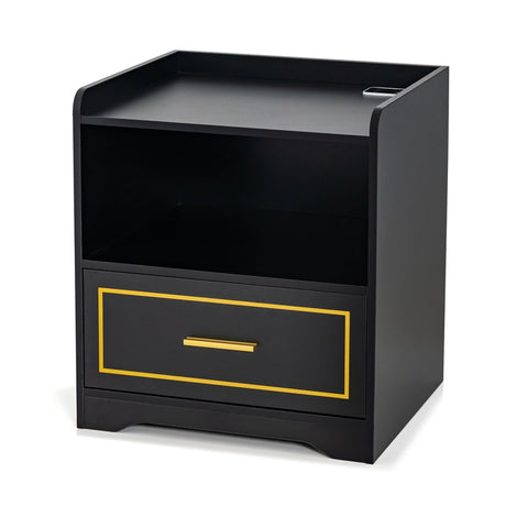 LED Nightstand with USB and Type-C Port-Black