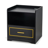 LED Nightstand with USB and Type-C Port-Black