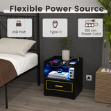 LED Nightstand with USB and Type-C Port-Black