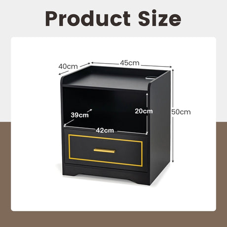 LED Nightstand with USB and Type-C Port-Black