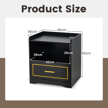 LED Nightstand with USB and Type-C Port-Black