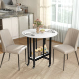 HOMCOM Folding Dining Table, Drop Leaf Table with Open Shelf, Rolling Kitchen Table for Dining Room, Small Spaces, White Marble