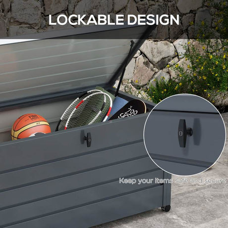 Outsunny 311L Galvanised Steel Garden Storage Box, with Lock - Dark Grey