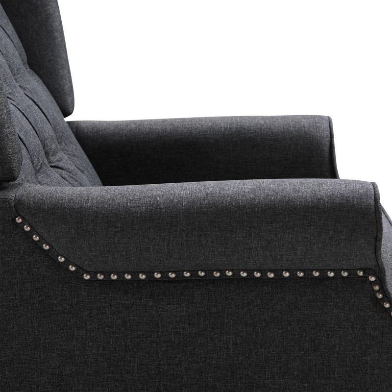 HOMCOM Recliner Armchair, Vintage Reclining Chair with Nail Head Trim, Wingback Chair with Button Tufted Back and Footrest, for Living Room, Dark Grey