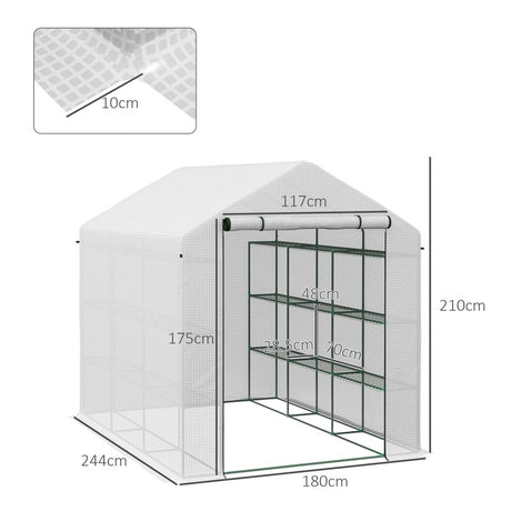 Outsunny 8 x 6ft Walk-In Greenhouse, with Shelves - White