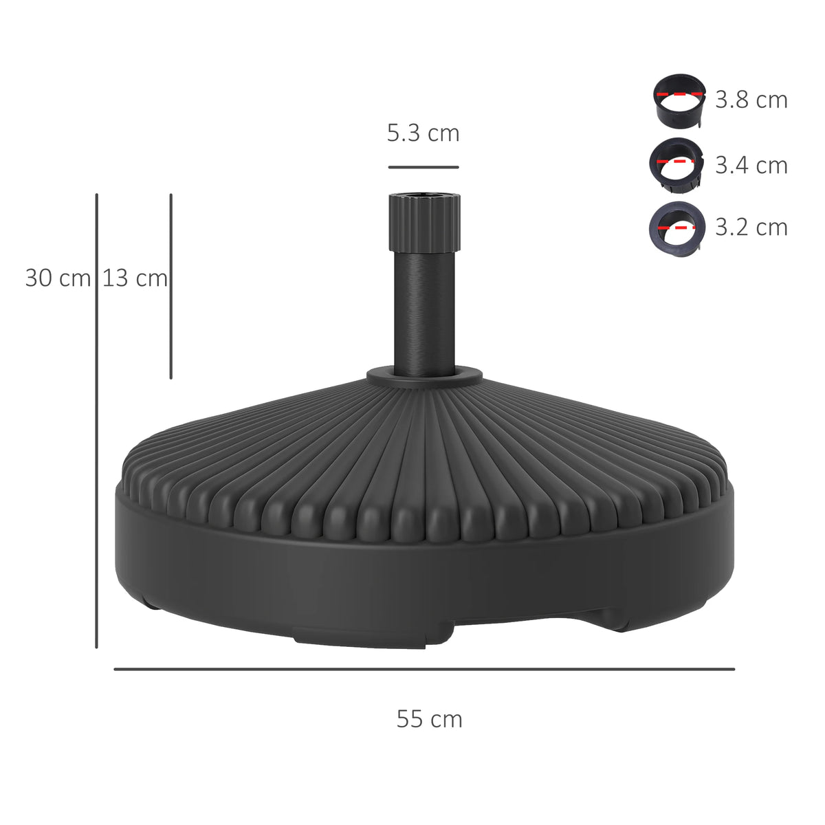 Outsunny Garden Parasol Base Holder, 28kg Sand Filled, 23kg Water Filled, Sun Umbrella Base, 55 x 30H cm Black