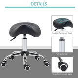 HOMCOM Cosmetic Stool 360° Rotate Height Adjustable Salon Massage Spa Chair Hydraulic Rolling Faux Leather Saddle Stool Mobility, Black