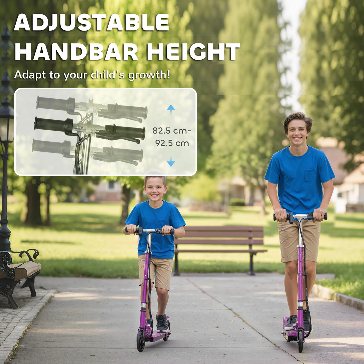 HOMCOM Foldable Electric Kids Scooter, Ride-on for Ages 7-14 Years, Purple
