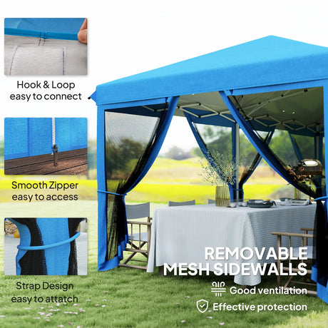 Outsunny 3 x 6m Pop Up Gazebo, Outdoor Canopy Shelter, Marquee Party Wedding Tent with 6 Mesh Walls and Carry Bag, Blue