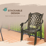 Outsunny 5-Piece Outdoor Furniture Dining Set, Cast Aluminum Conversation Set Includes 4 Chairs and 90cm Round Table with 50mm Umbrella Hole for Patio Garden Deck, Flower Design