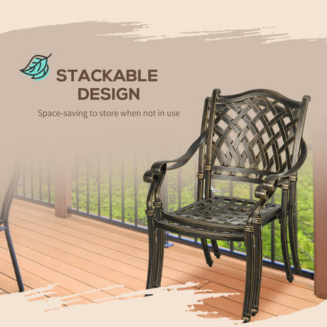 Outsunny 5-Piece Outdoor Furniture Dining Set, Cast Aluminum Conversation Set Includes 4 Chairs and 90cm Round Table with 50mm Umbrella Hole for Patio Garden Deck, Flower Design