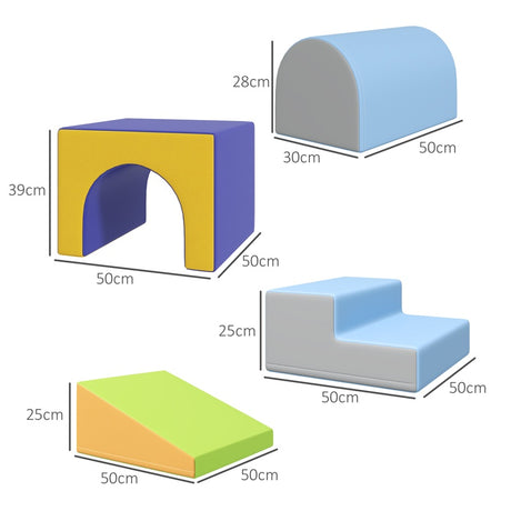 HOMCOM 4-Piece Soft Play Set for Toddlers, Multicoloured