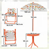 AIYAPLAY Kids Patio Set, Children Table and Chair Set, Outdoor Picnic Table with 2 Folding Chairs and Umbrella, Orange