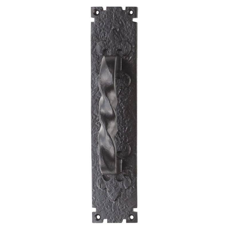 BARLEY TWIST PULL HANDLE ON BACKPLATE - BLACK ANTIQUE - 310 x 65 mm - EACH