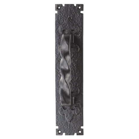 BARLEY TWIST PULL HANDLE ON BACKPLATE - BLACK ANTIQUE - 310 x 65 mm - EACH
