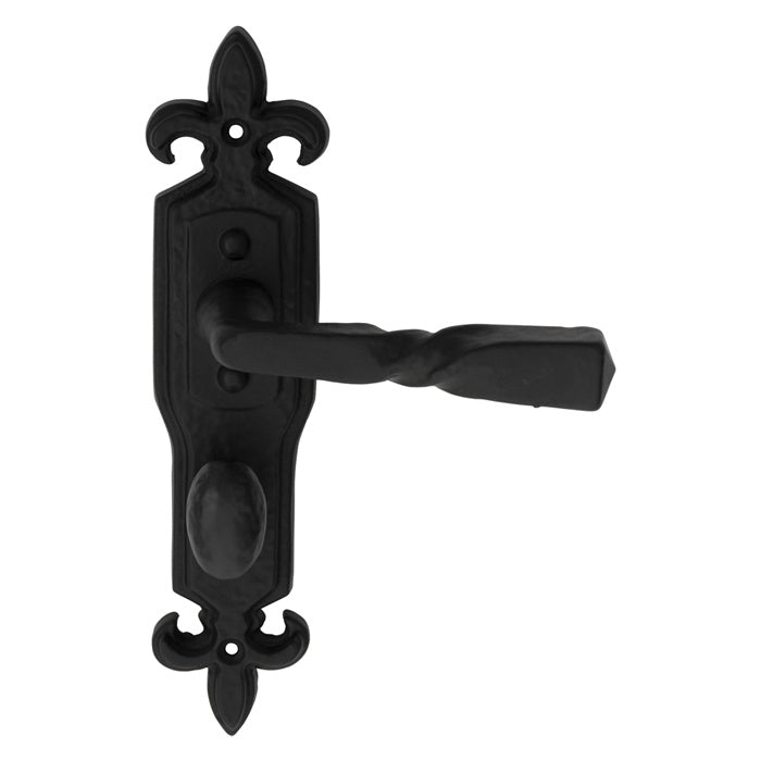 BARLEY TWIST LEVER ON GOTHIC STYLE BACKPLATE - BATHROOM 57MM C/C - BLACK ANTIQUE - 222 x 50mm - PAIR