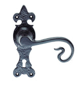 CURLY TAIL LEVER ON BACKPLATE - LOCK  57MM C/C - BLACK ANTIQUE - 170 x 52 - PAIR