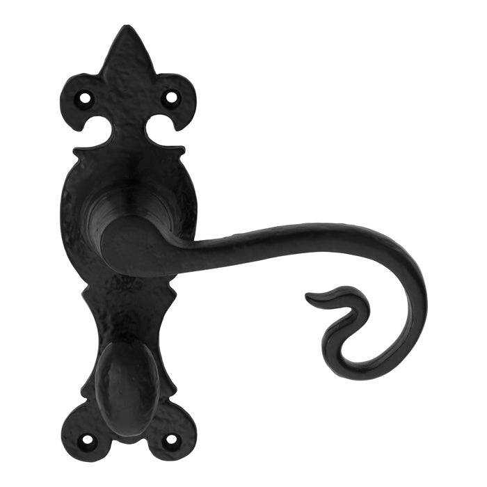 CURLY TAIL LEVER ON BACKPLATE - BATHROOM 57MM C/C - BLACK ANTIQUE - 170 x 52 mm - PAIR