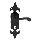 FLEUR DE LYS LEVER ON BACKPLATE - LOCK 57MM C/C - BLACK ANTIQUE - 210x57 - PAIR