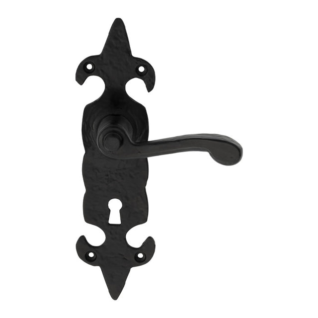 FLEUR DE LYS LEVER ON BACKPLATE - LOCK 57MM C/C - BLACK ANTIQUE - 210x57 - PAIR