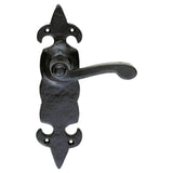 FLEUR DE LYS LEVER ON BACKPLATE - LATCH - BLACK ANTIQUE - 178 X 55 - PAIR