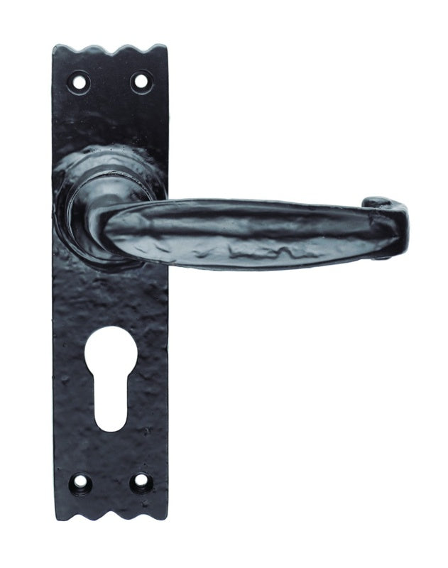 SLIMLINE V LEVER ON BACKPLATE - LOCK  EURO PROFILE 47.5MM C/C - BLACK ANTIQUE - 152mm x 38mm - PAIR
