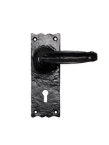 TRADITIONAL V LEVER ON BACKPLATE - LOCK 57MM C/C - BLACK ANTIQUE - 152mm x 55mm - PAIR
