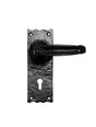 TRADITIONAL V LEVER ON BACKPLATE - LOCK 57MM C/C - BLACK ANTIQUE - 152mm x 55mm - PAIR