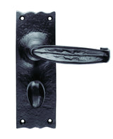 TRADITIONAL V LEVER ON BACKPLATE - BATHROOM 57MM C/C - BLACK ANTIQUE - 152mm x 55mm - PAIR