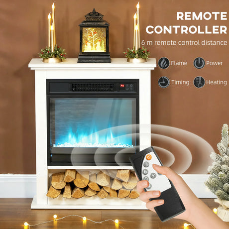 HOMCOM 1800W Adjustable Faux Flame Electric Fireplace - White