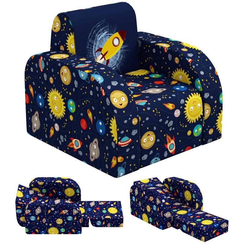 AIYAPLAY Foldable Toddler Chair Soft Snuggle Sponge Filled for Bedroom Playroom, Aged 18 Months to 3 Years - Dark Blue