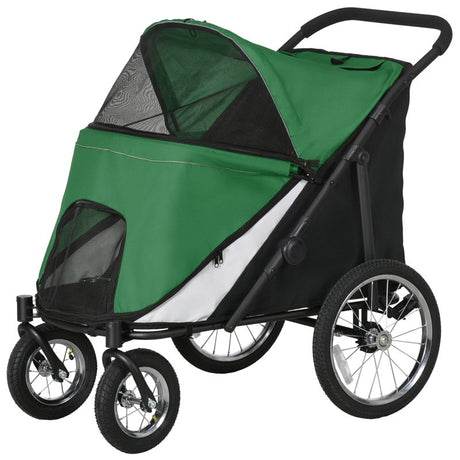 PawHut Foldable Pet Stroller, with Washable Cushion, Storage Bags, Safety Leash, for Medium, Large Dogs, Catts, Travel - Green