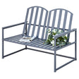 Outsunny Steel Patio Garden Bench Loveseats for Outdoors Park Yard Slatted Design Grey