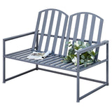 Outsunny Steel Patio Garden Bench Loveseats for Outdoors Park Yard Slatted Design Grey