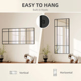HOMCOM Decorative Grid Wall Mirror, with Back Hooks - Black