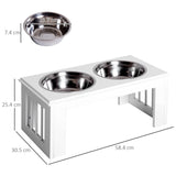 PawHut Raised Dog Feeding Bowls with Stand, Stainless Steel for Medium Dog, 58L x 31W x 25H cm - Grey