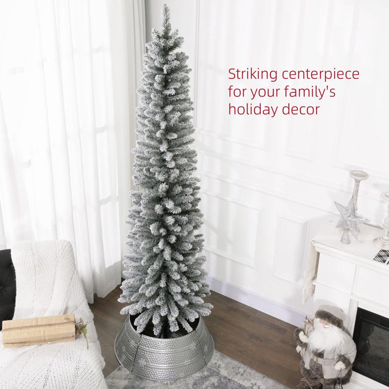 HOMCOM 7ft Artificial Snowy Pencil Christmas Tree - White