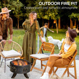 Outsunny 61cm Outdoor Fire Pit Patio Heater Charcoal Log Wood Burner with Screen Cover, Fire Bowl with Poker for Backyard, Bronze Tone