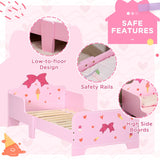 ZONEKIZ Princess-Themed Kids Toddler Bed w/ Cute Patterns, Safety Rails, for Ages 3-6 Years - Pink