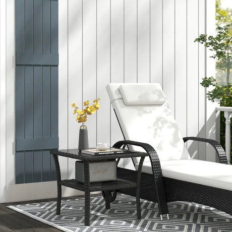 Outsunny Two-tier PE Rattan Square Coffee Table - Black