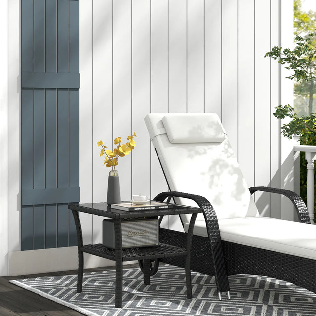 Outsunny Two-tier PE Rattan Square Coffee Table - Black