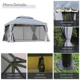 Outsunny 3 x 4m Aluminium Garden Gazebo, Marquee Canopy Shelter Pavilion Party Tent with Nets and Curtains for Garden and Deck, Grey