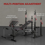 SPORTNOW Weight Bench with Two Barbell Racks, Leg Curl Machine, Preacher Curl Bench, Black